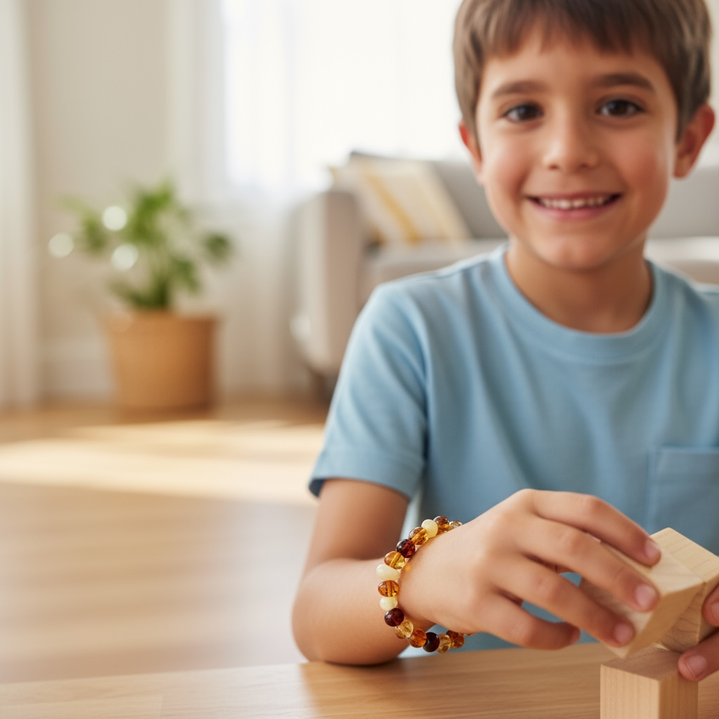 Bracelet taille enfants ambre multicolore (perles 4-5mm)