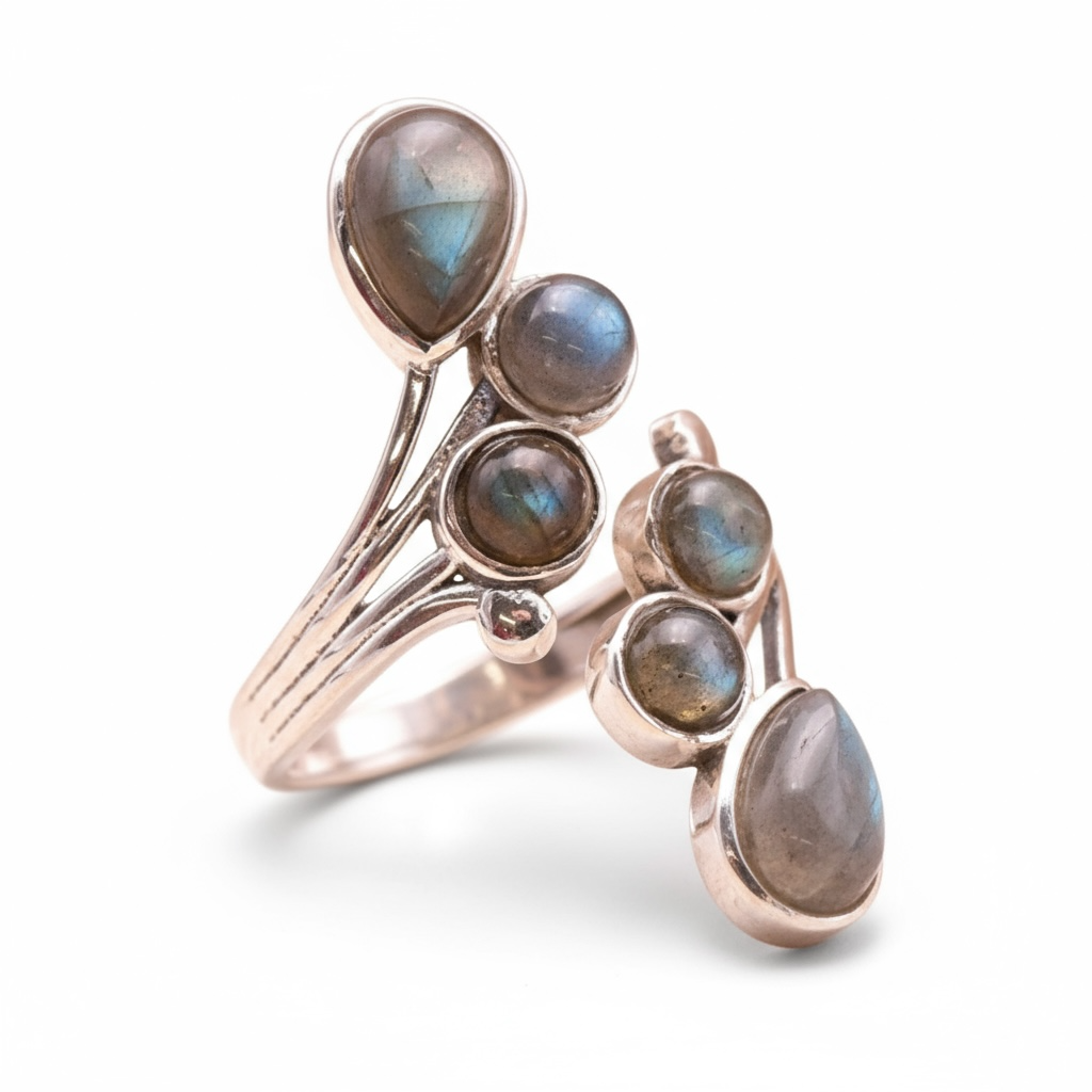 Bague réglable labradorite Madagascar AA argent 925