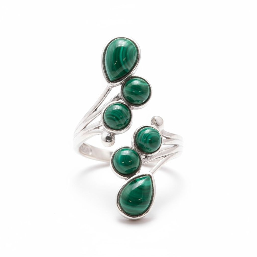 Bague réglable Malachite Congo AA argent 925