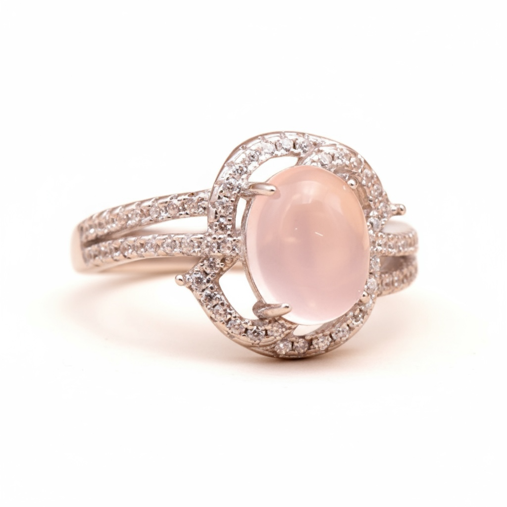 Bague réglable quartz rose Brésil AA+ argent 925