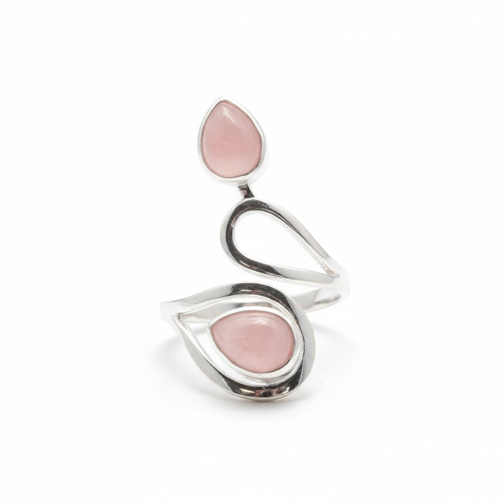 Adjustable ring rose quartz Brazil AA silver 925