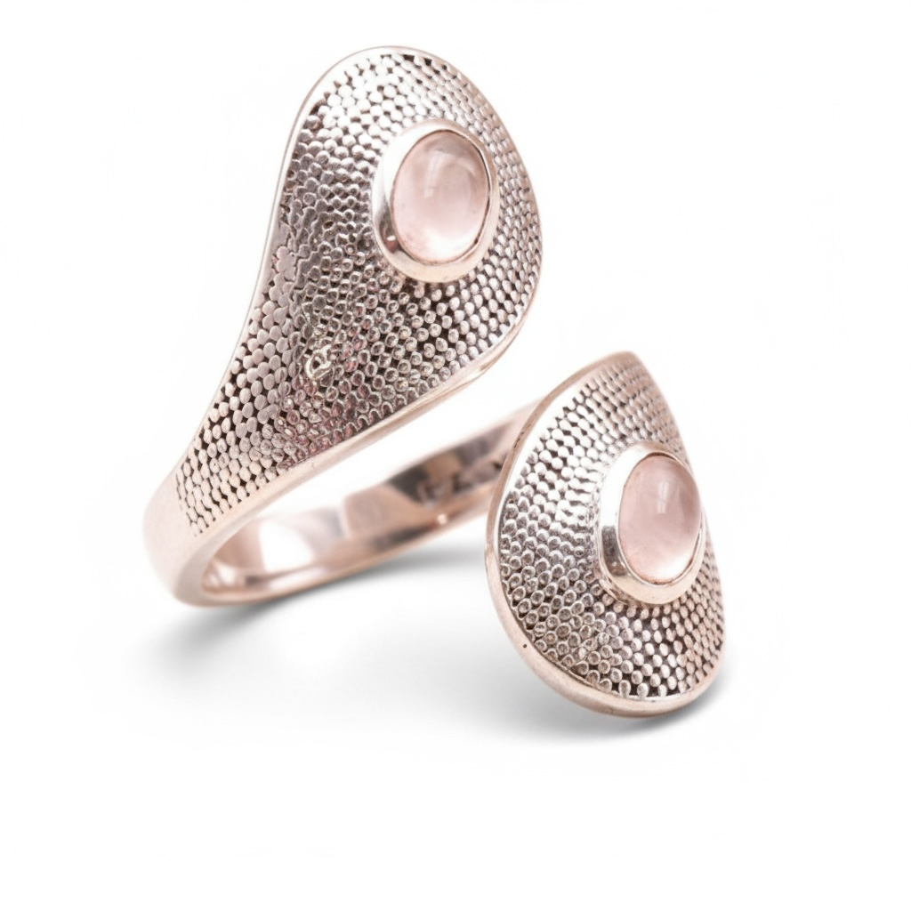 Bague réglable quartz rose Brésil AA argent 925