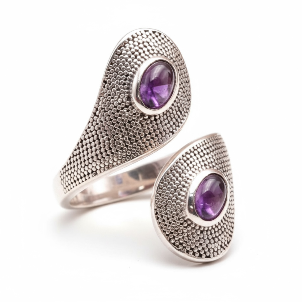 Bague réglable améthyste Brésil AA argent 925