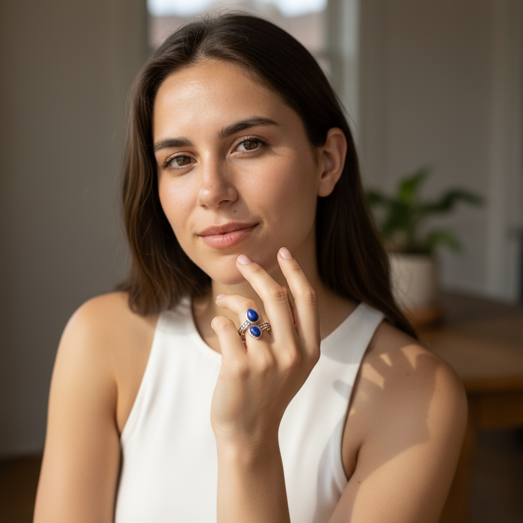 Bague réglable lapis lazuli Afghanistan AA argent 925