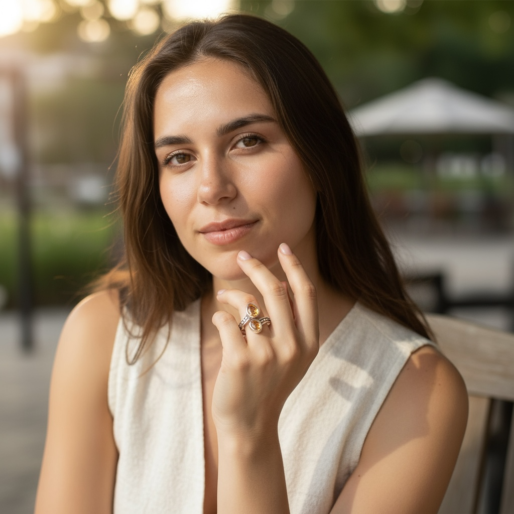 Bague réglable citrine naturelle Brésil AA argent 925