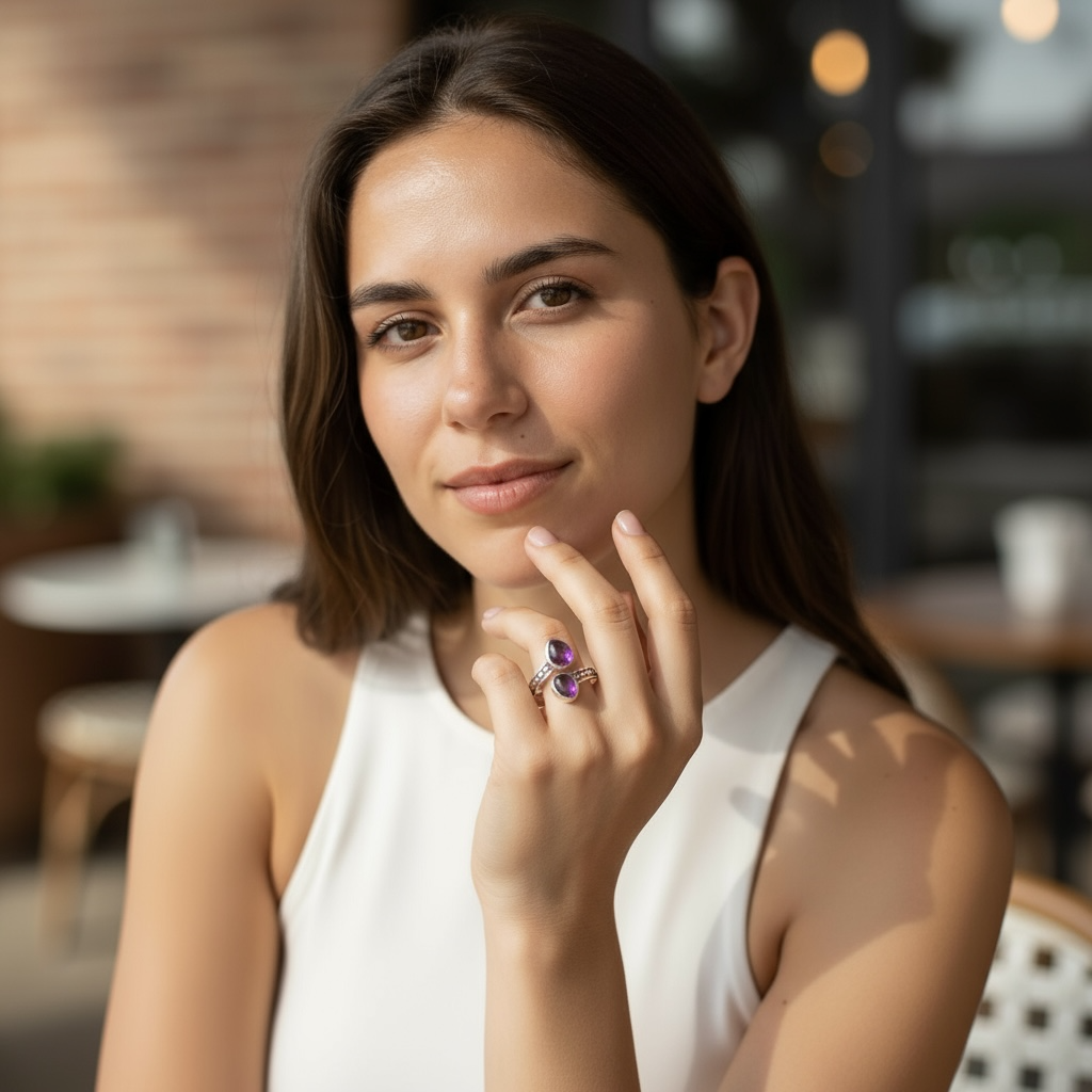 Bague réglable Améthyste Brésil AA argent 925