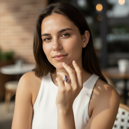 Bague réglable Améthyste Brésil AA argent 925