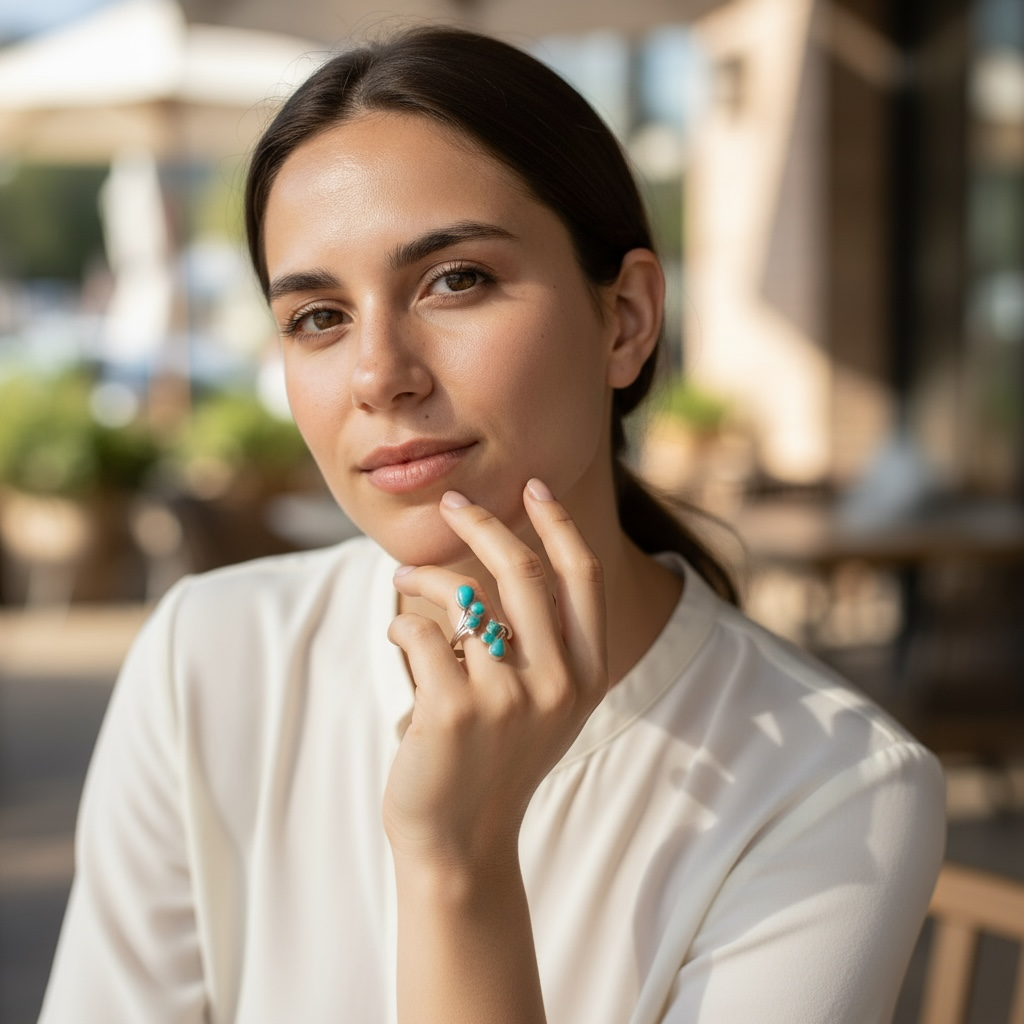 Turquoise adjustable ring China AA silver 925