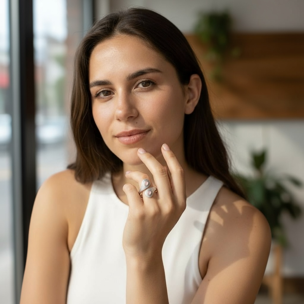 Bague réglable quartz rose Brésil AA argent 925