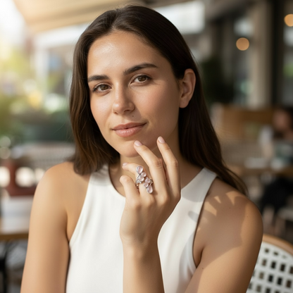 Bague réglable quartz rose Brésil AA argent 925