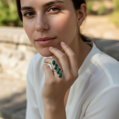 Bague réglable Malachite Congo AA argent 925