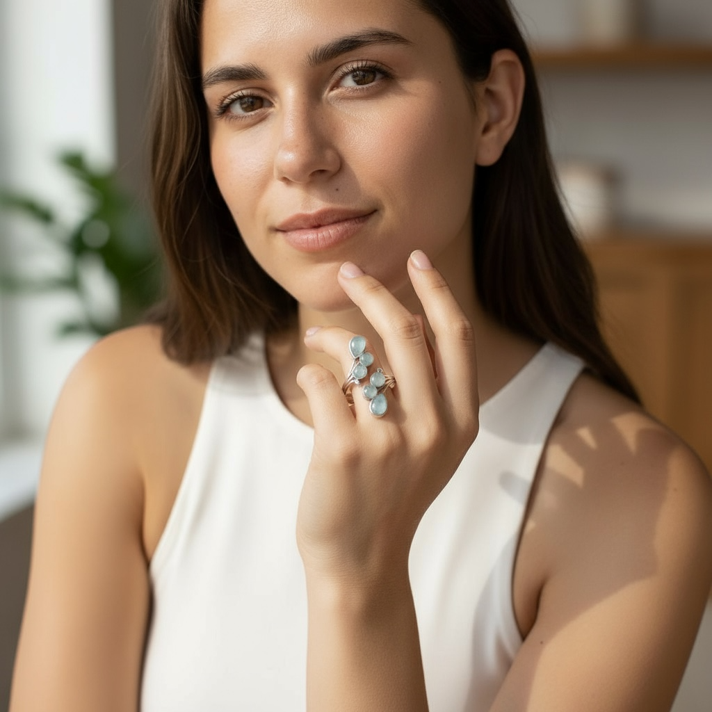 Bague réglable Aigue-Marine Brésil AA argent 925