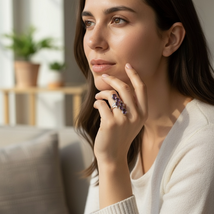 Bague réglable améthyste Brésil AA argent 925