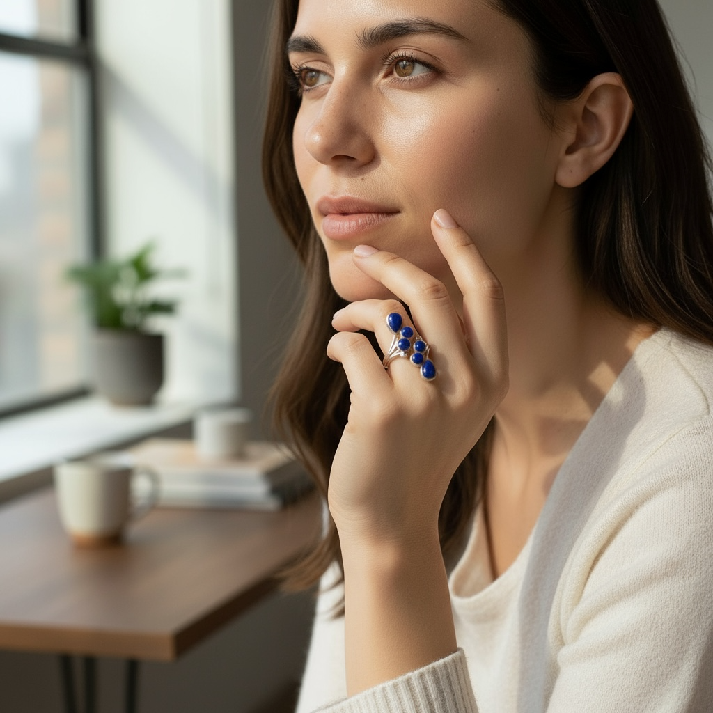 Bague réglable Lapis Lazuli Afghanistan AA argent 925