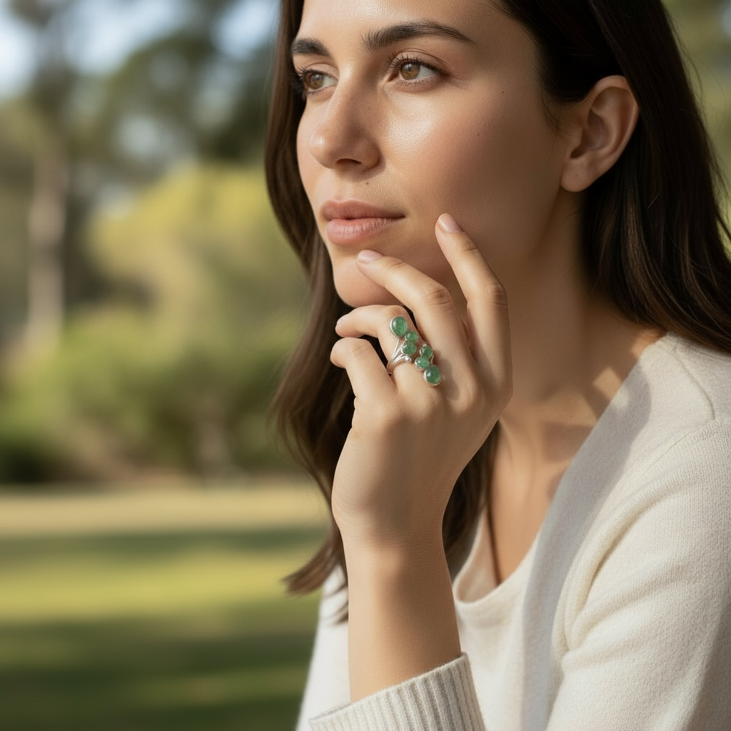 Bague réglable Aventurine verte Brésil AA argent 925