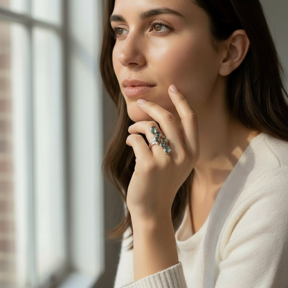 Bague réglable labradorite Madagascar AA argent 925
