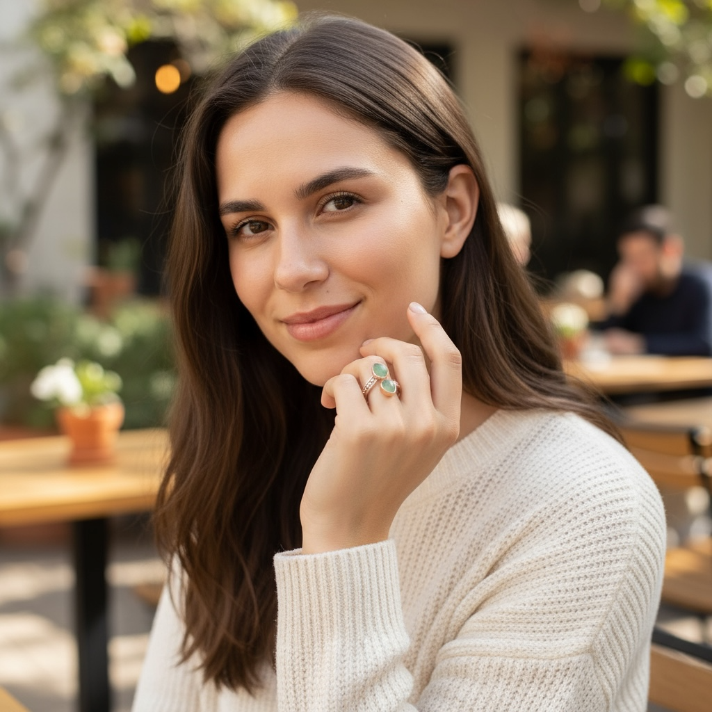 Bague réglable Aventurine verte Brésil AA argent 925