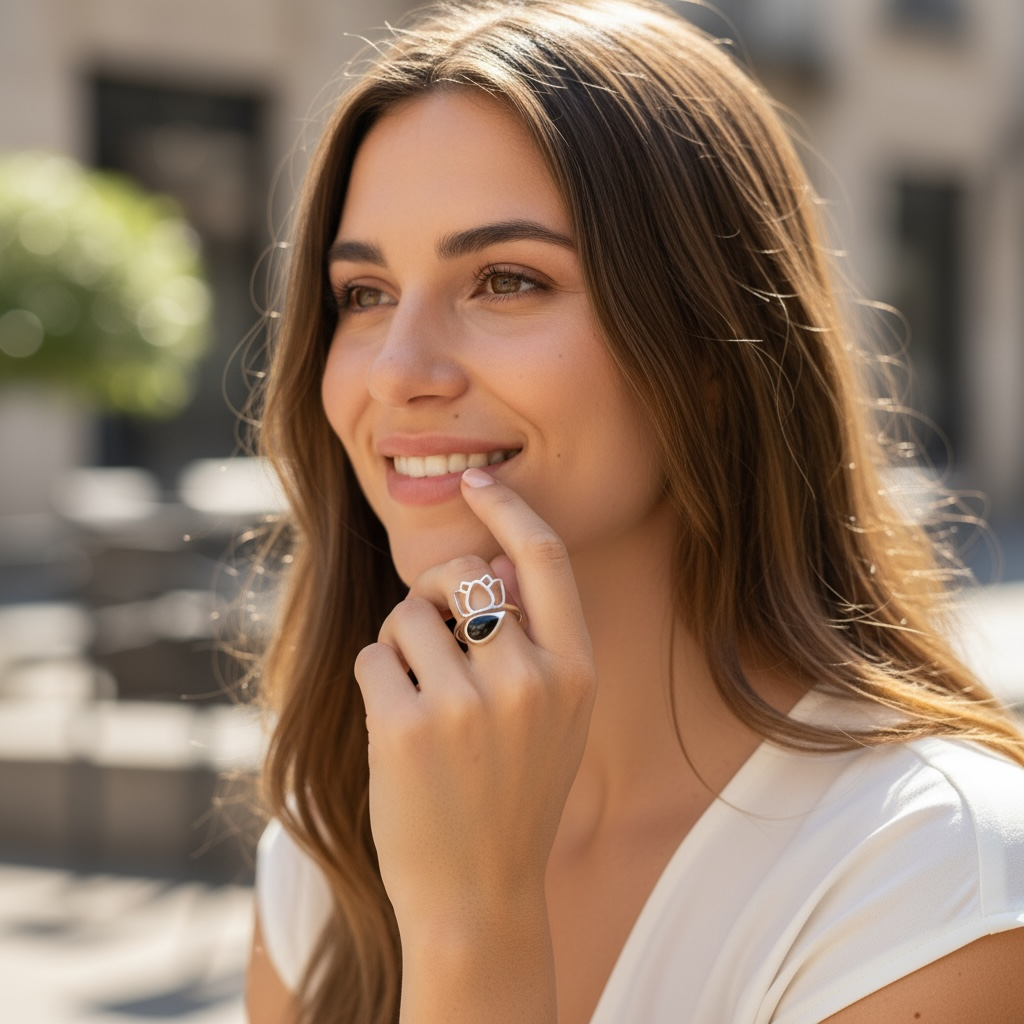 Bague réglable Obsidienne noire Mexique AA argent 925