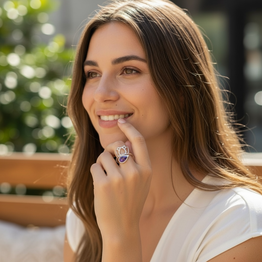 Bague réglable améthyste Brésil AA argent 925