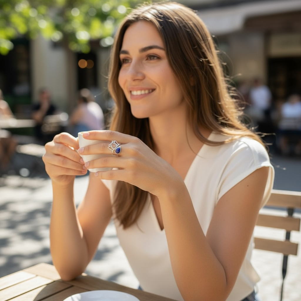 Bague réglable Lapis Lazuli Afghanistan AA argent 925