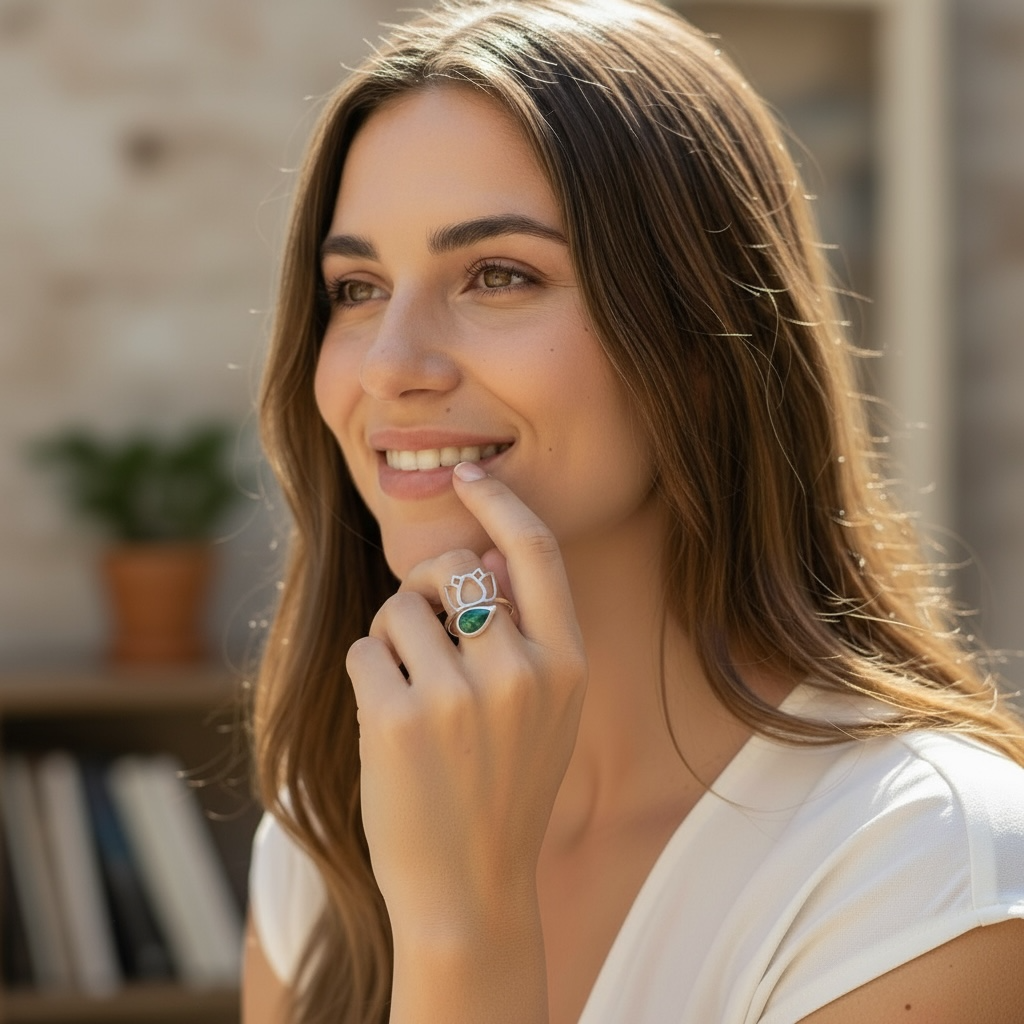 Bague réglable Malachite Congo AA argent 925