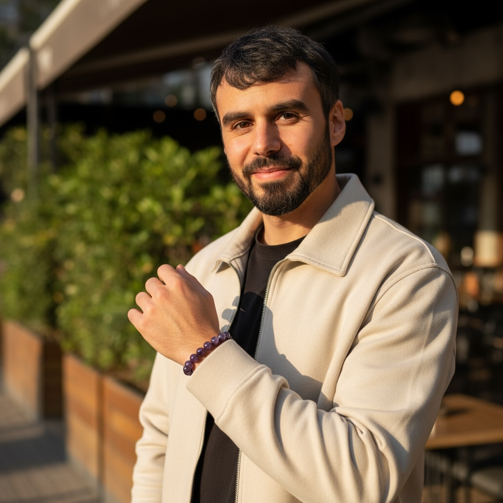 Pulsera de Amatista Brasil A (bolas de 7-8mm) - Talla L