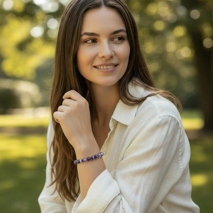 Bracelet améthyste rubanée Brésil AA (boules 7-8mm)