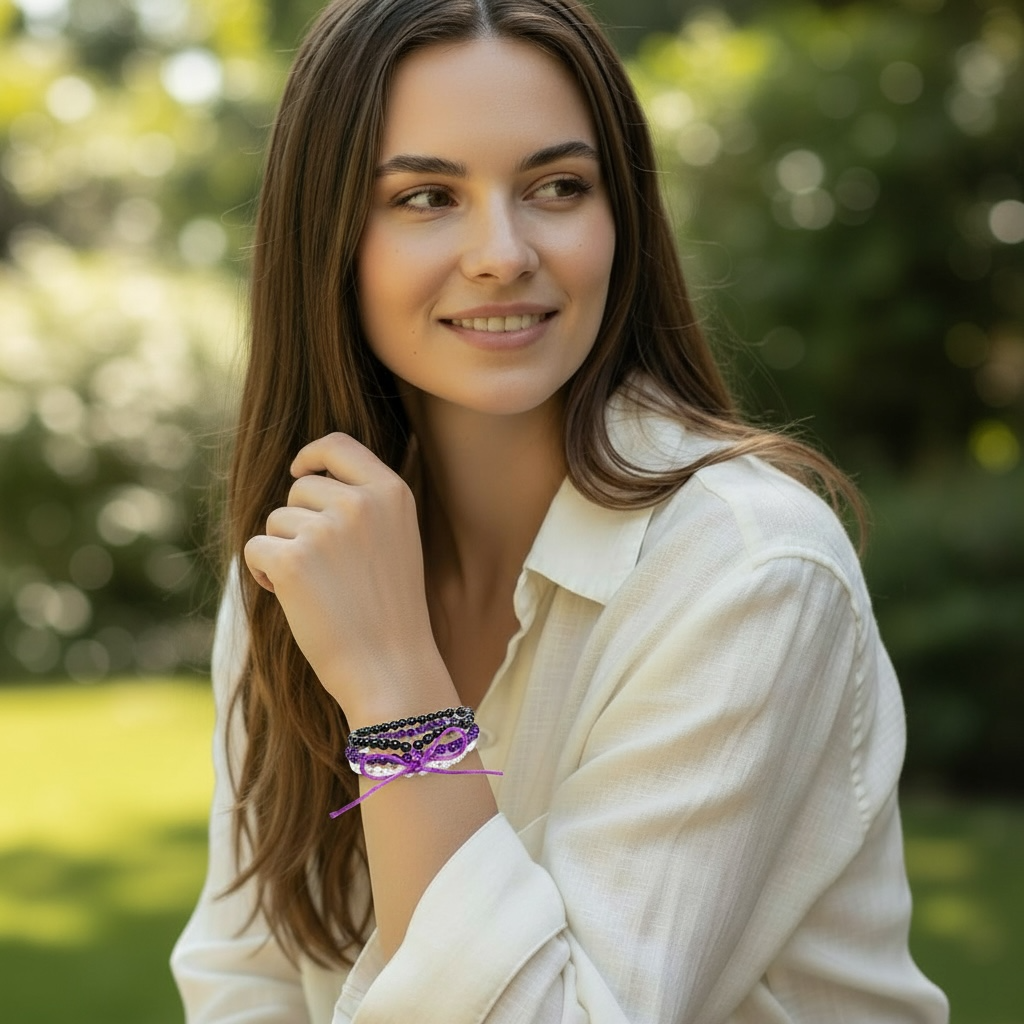 Bracelet multi-pierres améthyste-tourmaline-cristal de roche Brésil A+ (boules 5-6mm)