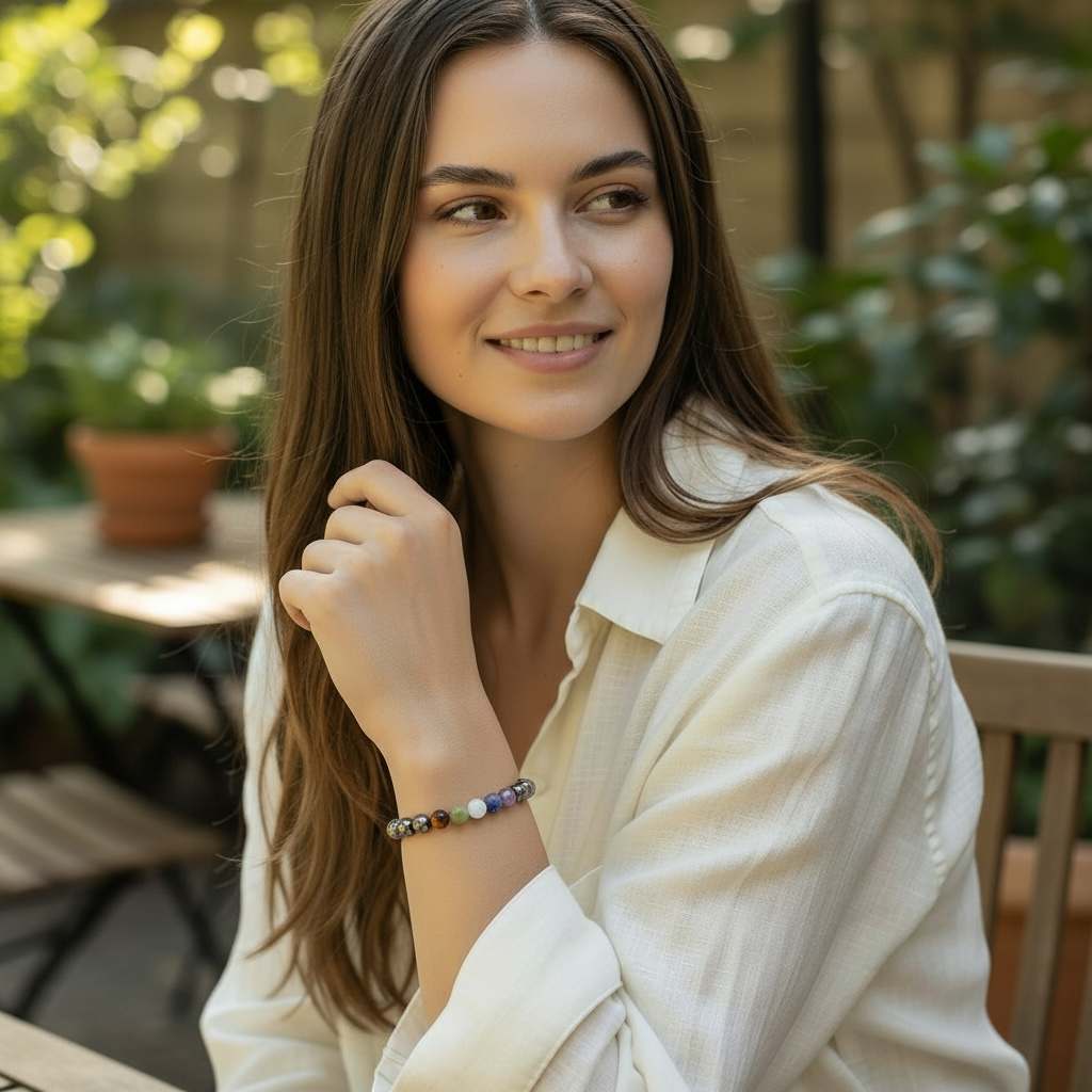 7 chakra hematite A bracelet (7-8mm balls)