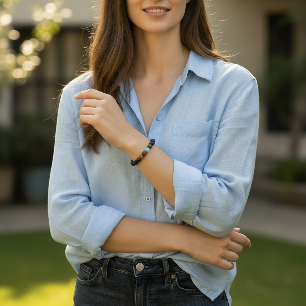 Bracelet 7 chakras pierre de lave A (boules 7-8mm)