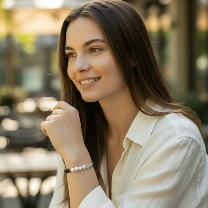 Bracelet &quot;Zodiac&quot; Gémeaux - Pierre de lave - Howlite (boules 8mm)