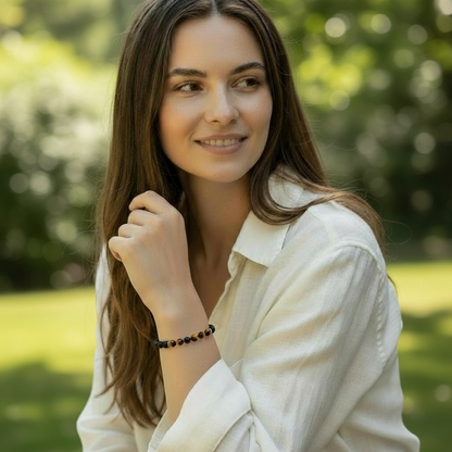 Bracelet &quot;Zodiac&quot; Sagittaire - Pierre de lave - Oeil de tigre (boules 8mm)