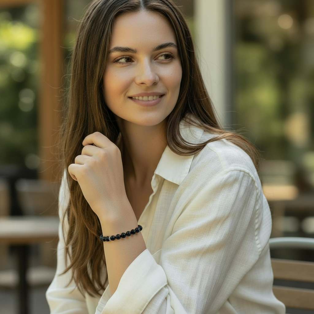 Bracelet &quot;Zodiac&quot; Scorpion - Pierre de lave - Onyx (boules 8mm)