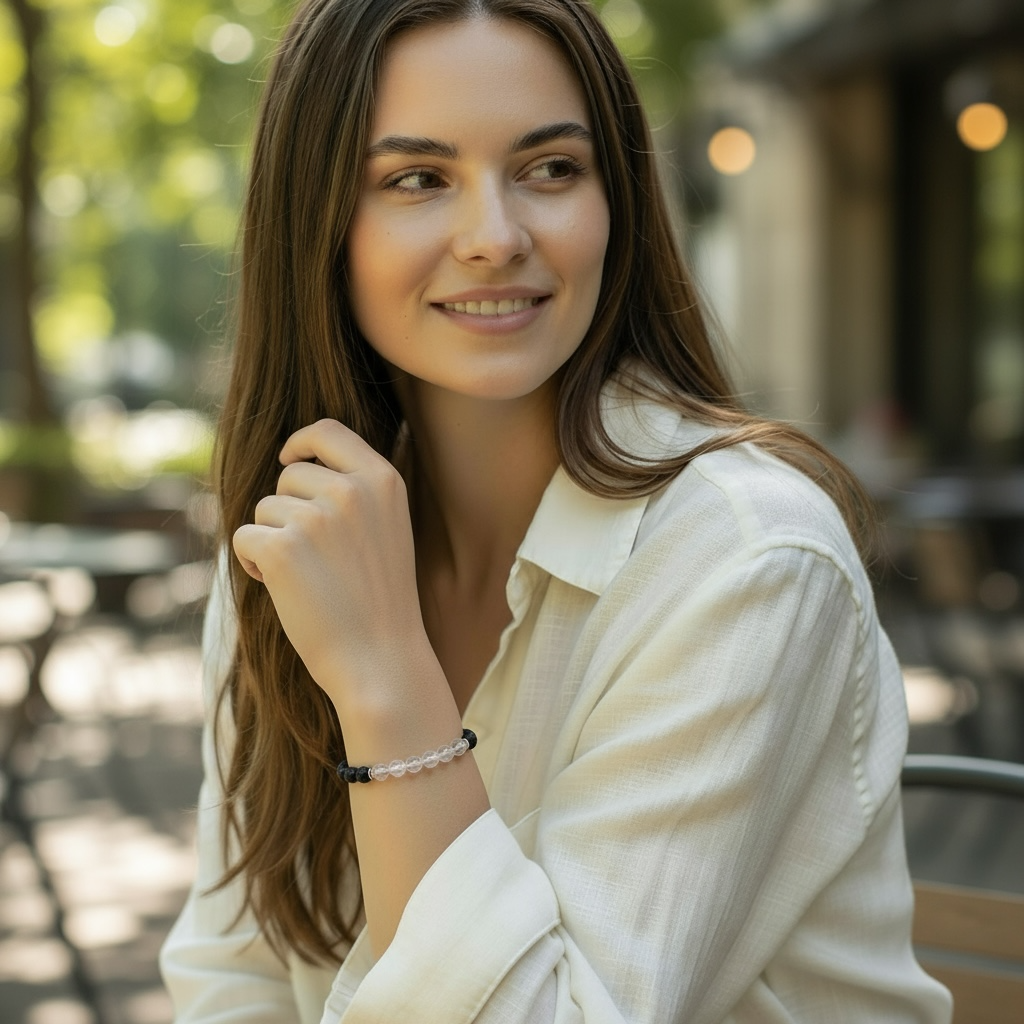 Bracelet &quot;Zodiac&quot; Taureau - Pierre de lave - Quartz rose (boules 8mm)