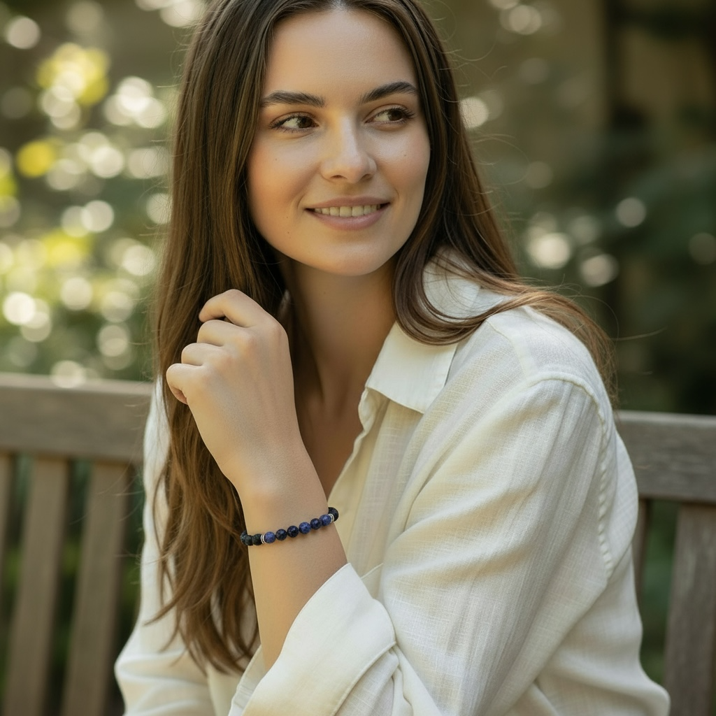 Bracelet &quot;Zodiac&quot; Vierge - Pierre de lave - Sodalite (boules 8mm)