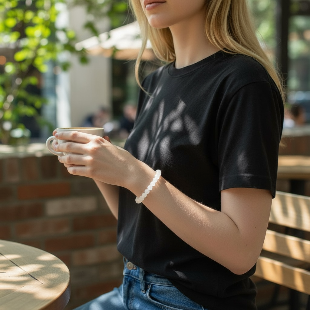 Bracelet agate blanche Inde A (boules 5-6mm)