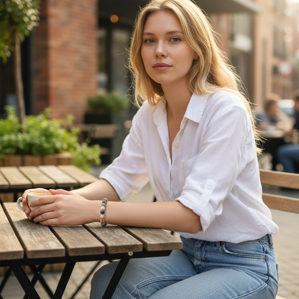 Brazil A dentrite agate bracelet (7-8mm balls)