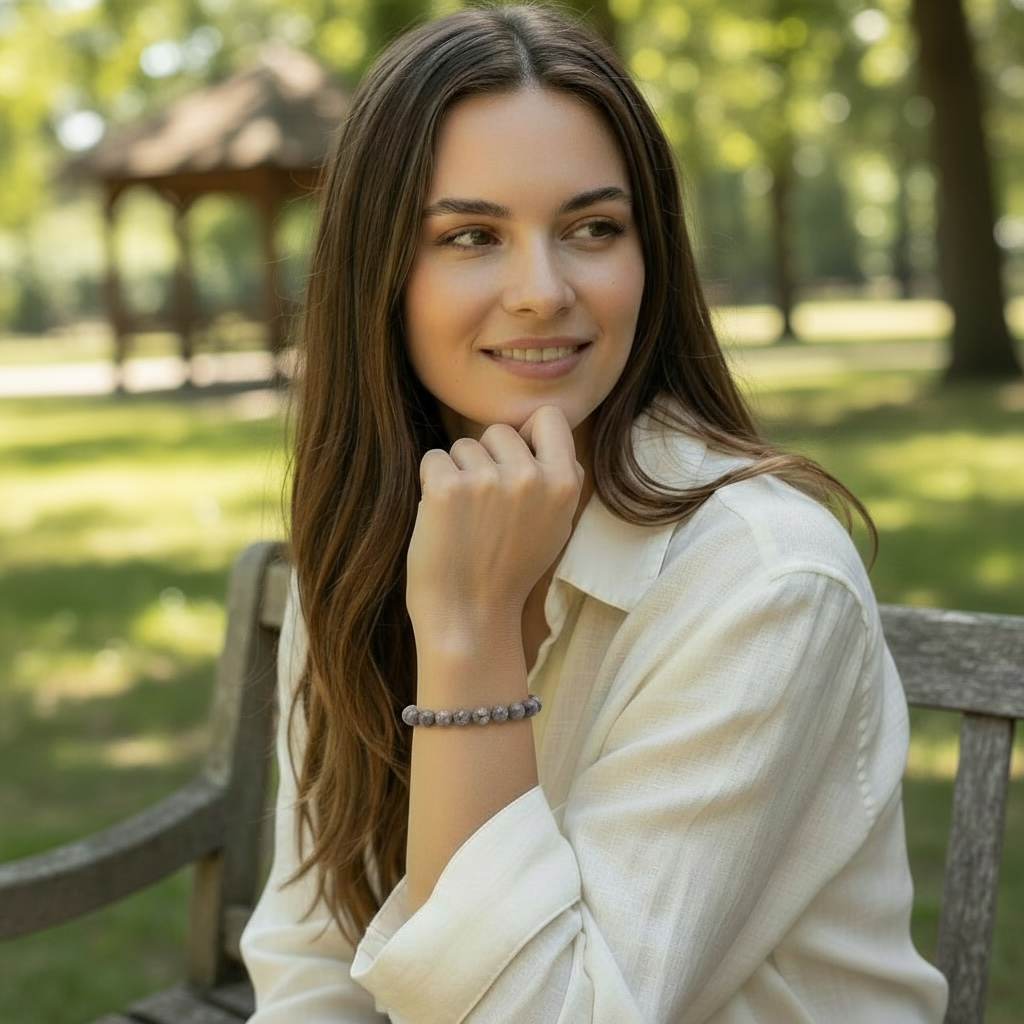 Bracelet agate fossile Etats-Unis  AB (boules 7-8mm)