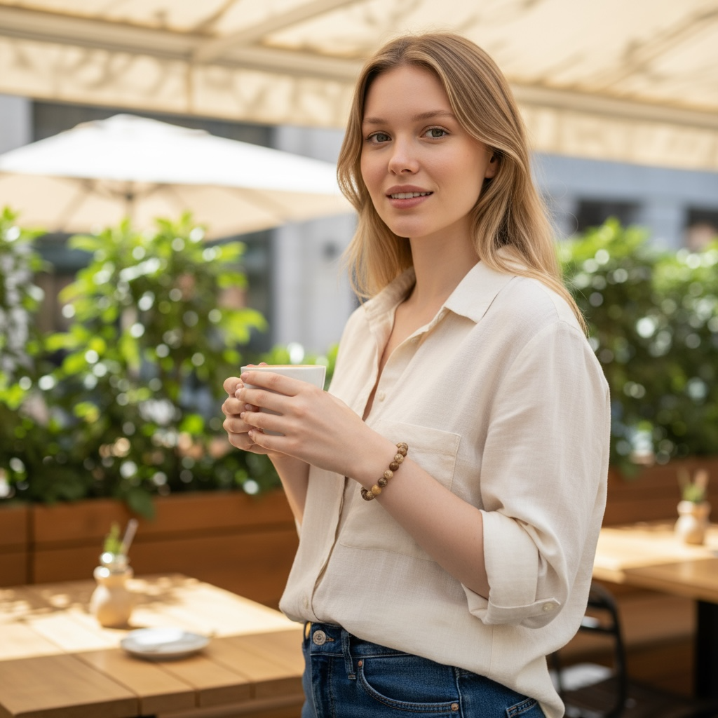 Bracelet agate mousse jaune Brésil A (boules 7-8mm)