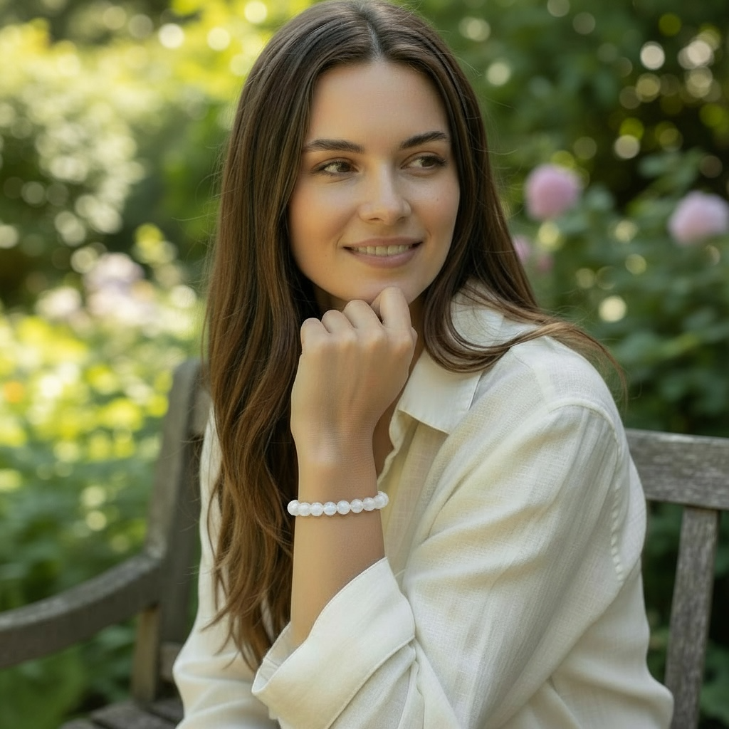 Bracelet pierre de lune arc en ciel (péristérite) Inde AA (boules 8,5-9,5mm)
