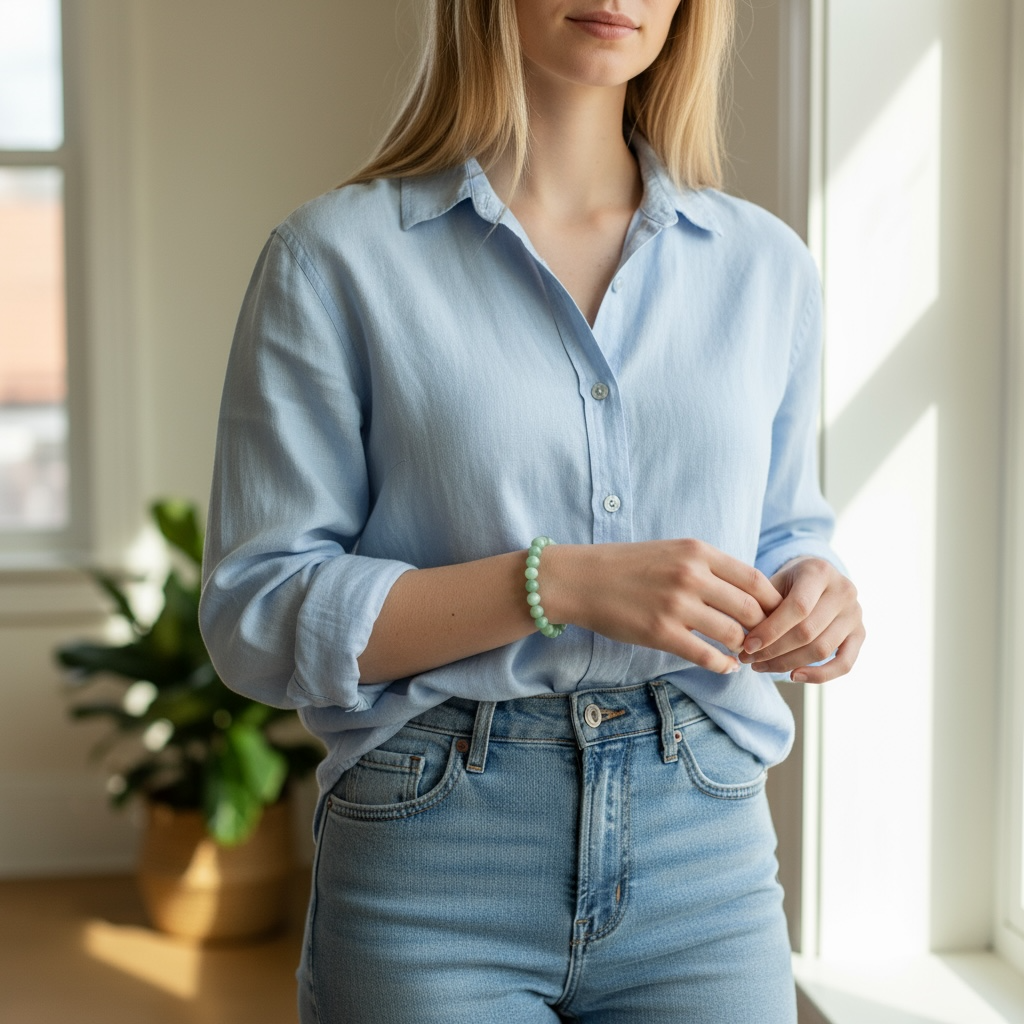 Bracelet calcédoine verte Brésil AA (boules 5-6mm)