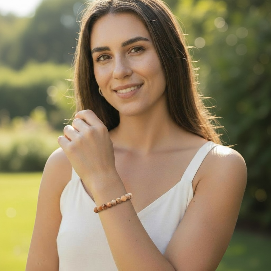 Pulsera de coral fosilizado de Brasil A (cuentas de 5-6 mm)