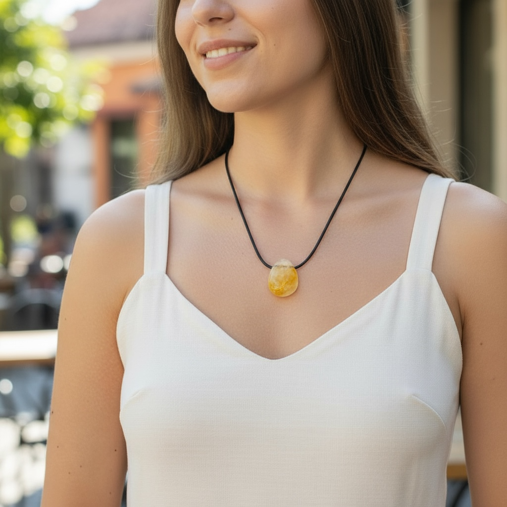 Heated citrine pendant Brazil A (holey stone) + cord