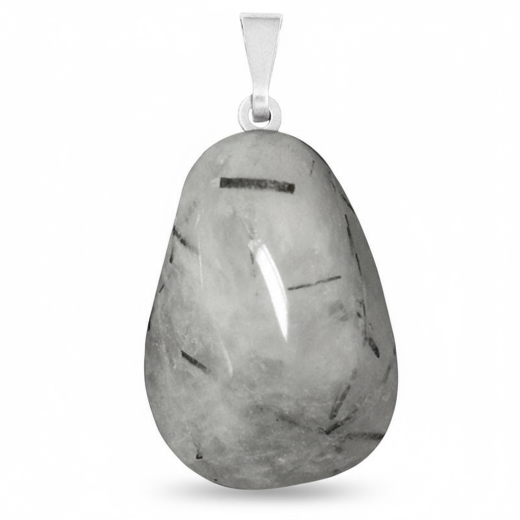 Pendentif quartz tourmaline Brésil A pierre roulée boucle argent 925