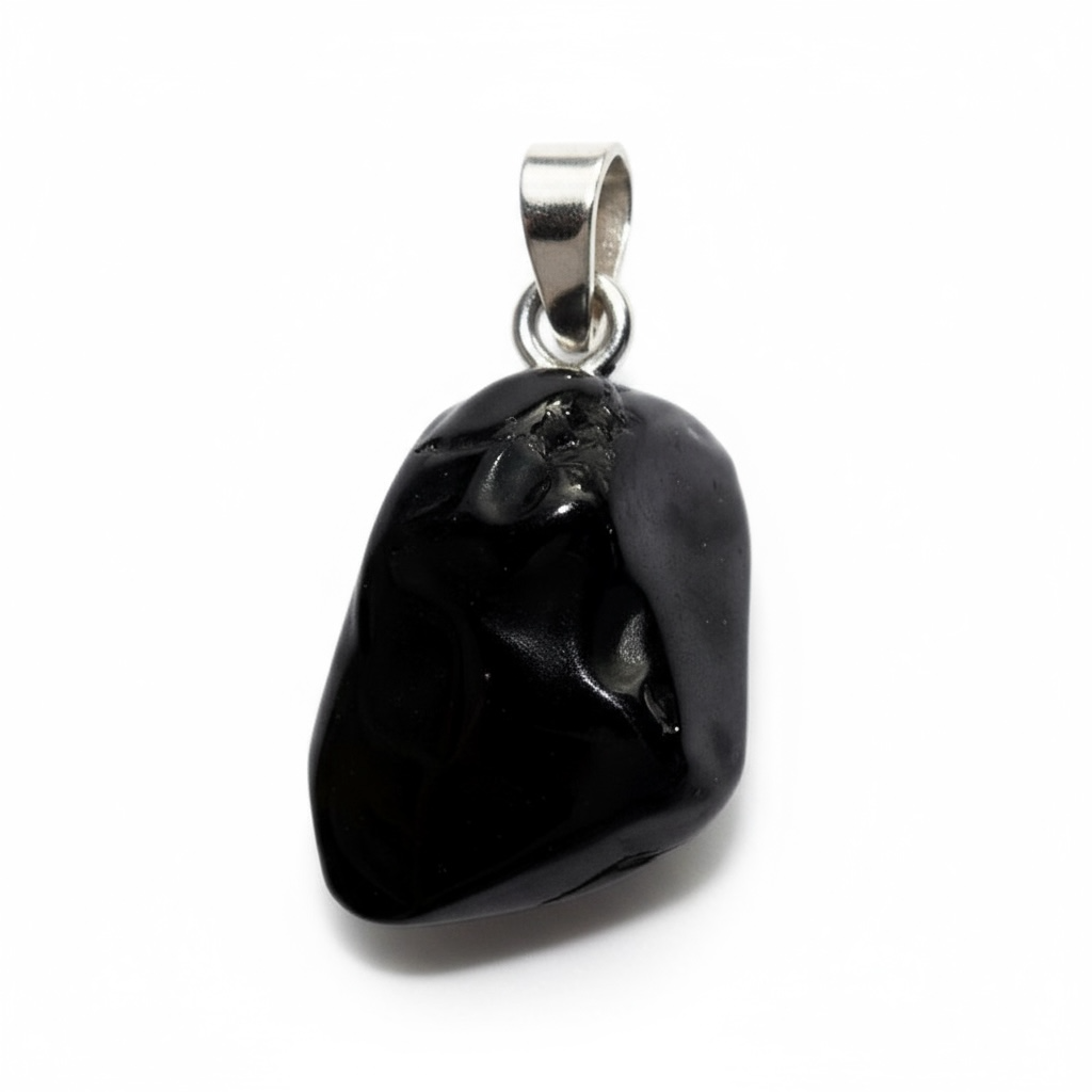 Pendentif spinelle noir Thailande boucle argent 925