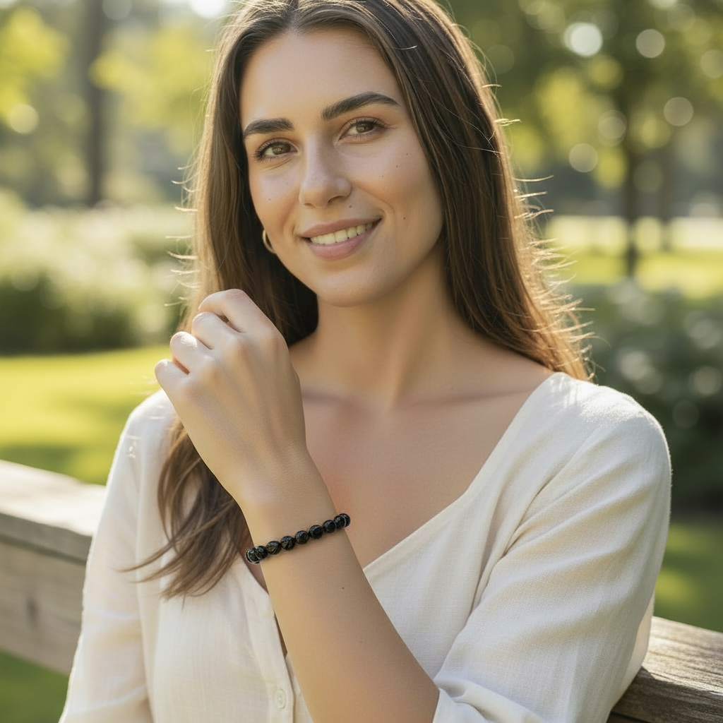 Bracelet obsidienne noire Mexique A grains 5-7mm