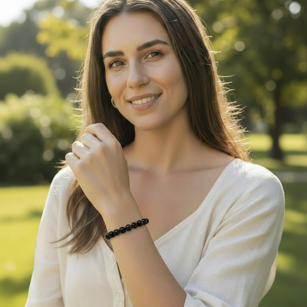 Bracelet onyx Brésil A  (grains 5-7mm)