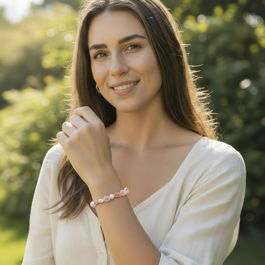 Bracelet opale rose Pérou A (grains 5-7mm)