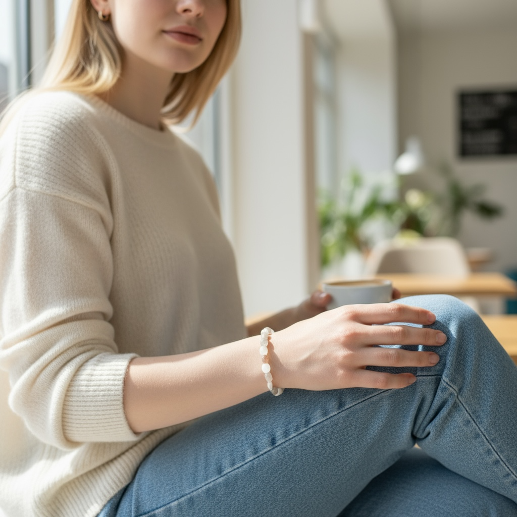 Bracelet pierre de lune multicolore Inde A+ (grains 5-7mm)