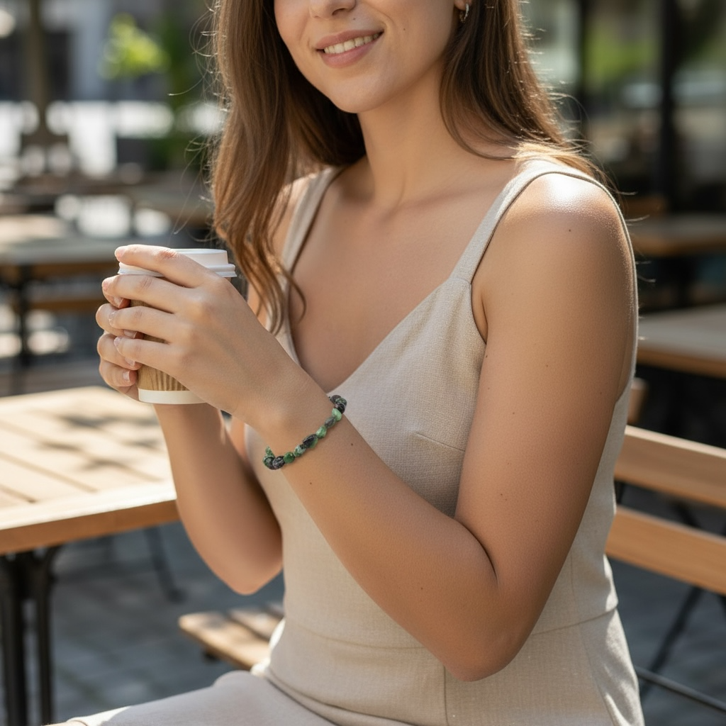 Bracelet rubis sur Zoisite Tanzanie A  (grains 5-7mm)